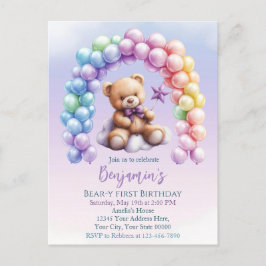 Teddy Bear 1. Geburtstag farbenfrohe Balloons Postkarte