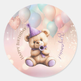Teddy Bear 1. Geburtstag farbenfrohe Balloons Runder Aufkleber