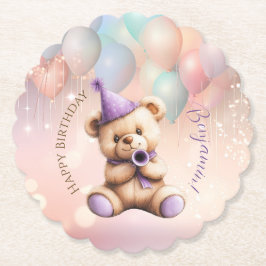 Teddy Bear 1. Geburtstag farbenfrohe Balloons Untersetzer