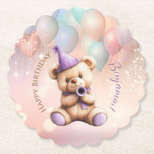 Teddy Bear 1. Geburtstag farbenfrohe Balloons Untersetzer