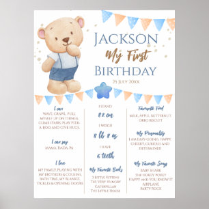 Teddy Bear 1. Geburtstag Meilenstein personalisier Poster