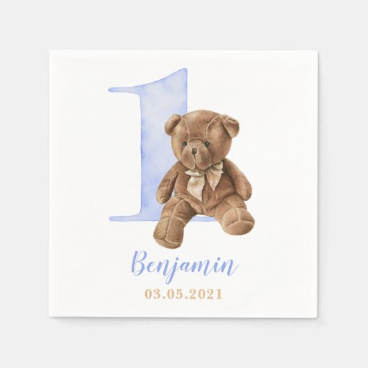 Teddy Bear 1. Geburtstag Napkins Serviette (Vorderseite)