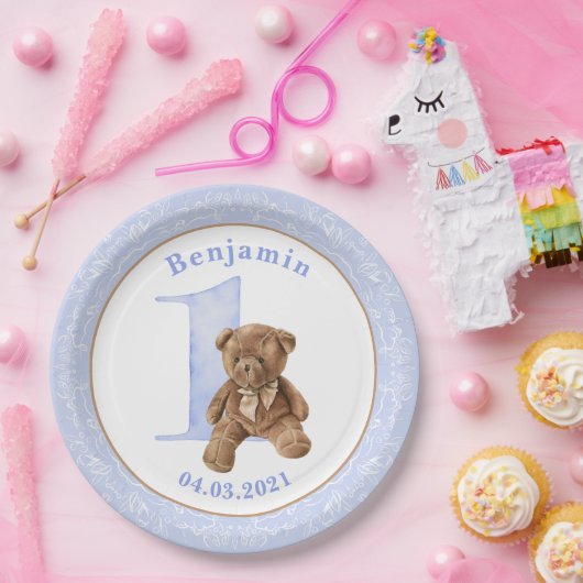 Teddy Bear 1. Geburtstag Papierplatte Pappteller (Party)