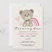 Teddy Bear 1. Geburtstag Pink Einladung (Vorderseite)