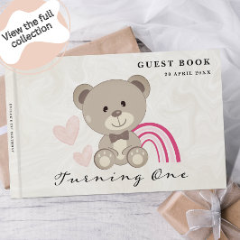 Teddy Bear 1. Geburtstag Pink Gast Book Gästebuch