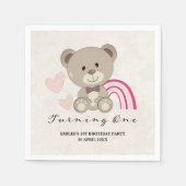 Teddy Bear 1. Geburtstag Pink Napkins Serviette (Vorderseite)