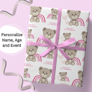 Teddy Bear 1. Geburtstag Pink Wrapping Paper Geschenkpapier