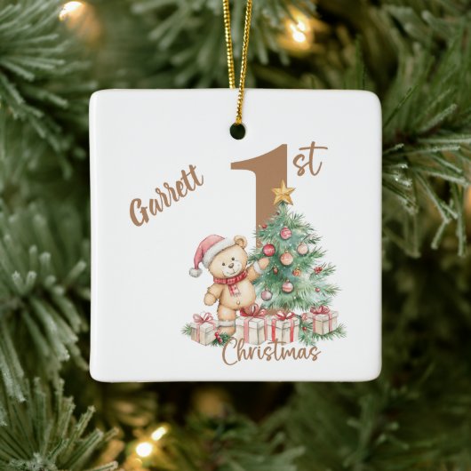 Teddy Bear 1. Weihnachten Keramikornament (Baum)