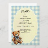 Teddy Bear 1st Birthday Einladung (Vorne/Hinten)