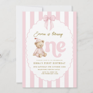 Teddy Bear 1st Birthday Invitation Girl Einladung