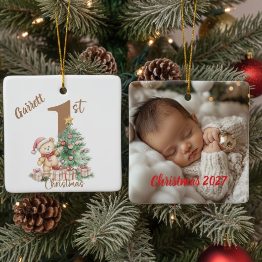 Teddy Bear 1st Christmas Photo Keramikornament