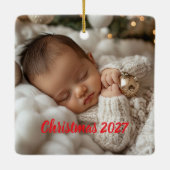Teddy Bear 1st Christmas Photo Keramikornament (Rückseite)
