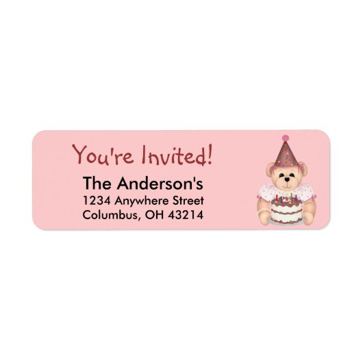 Teddy Bear 2 Birthday Party Address Labels (Vorne)