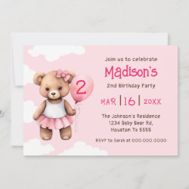 Teddy Bear 2. Geburtstagseinladung Einladung