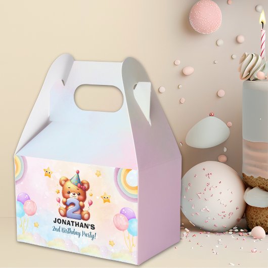 Teddy Bear 2nd Birthday Party | Rainbow & Balloons Geschenkschachtel
