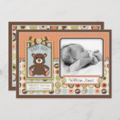 Teddy Bear 3D-Look Bow & Button Birth Ankündigung (Vorne/Hinten)