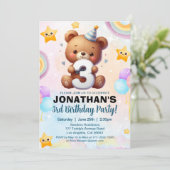 Teddy Bear 3rd Birthday Boy Einladung (Stehend Vorderseite)