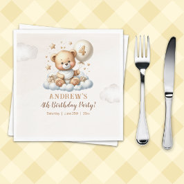 Teddy Bear 4th Birthday Party Napkins Serviette