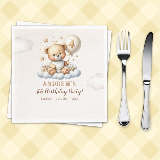 Teddy Bear 4th Birthday Party Napkins Serviette
