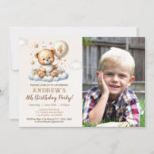 Teddy Bear 4th Birthday Photo Invitation for Boys Einladung (Vorderseite)
