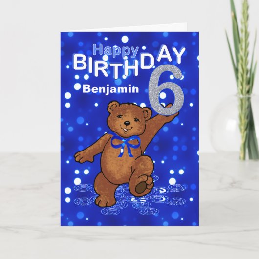Teddy Bear 6. Geburtstag für Junge Karte (Vorderseite)