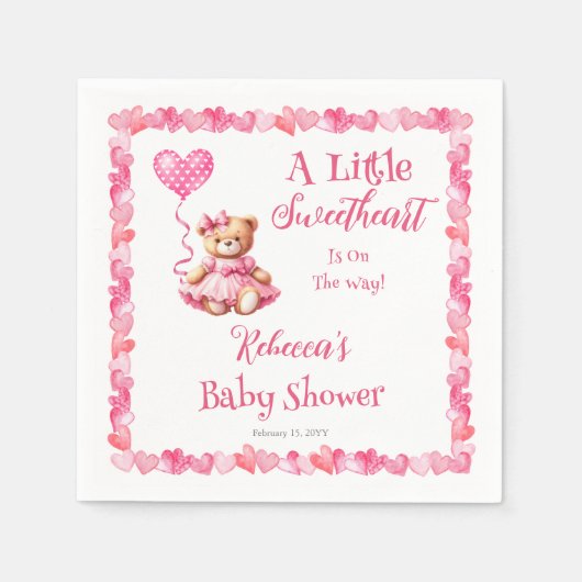 Teddy Bear A Little Sweetheart Girl Baby Shower Serviette (Vorderseite)