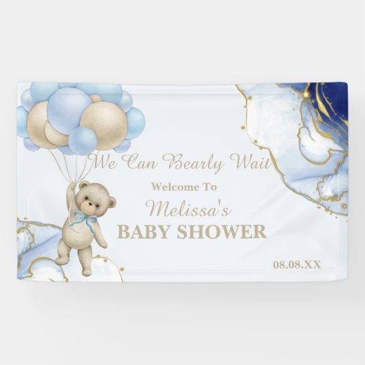Teddy Bear Abstrakt Blue Gold Ballon Willkommen Banner (Horizontal)