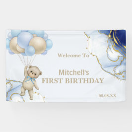 Teddy Bear Abstrakt Blue Gold Ballon Willkommen Banner