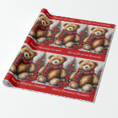 Teddy Bear Add Child's Name Christmas Classic Geschenkpapier (Ungerollt)