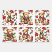 Teddy Bear Add Name Cute Christmas 3 Geschenkpapier Set (Vorderseite 3)