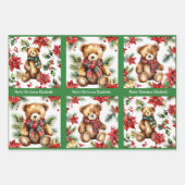 Teddy Bear Add Name Cute Christmas 3 Geschenkpapier Set (Vorderseite 2)
