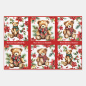 Teddy Bear Add Name Cute Christmas 3 Geschenkpapier Set (Vorderseite)