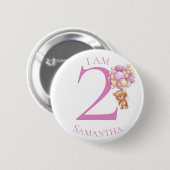 Teddy Bear Adventure PINK BIRTHDAY NUMMER 2 Button (Vorne & Hinten)