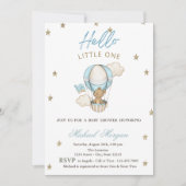 Teddy Bear Air Ballon Glitzer Stars Babydusche Einladung (Vorderseite)