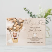 Teddy Bear Air Ballon Neautral Cloud Baby Dusche Einladung (Stehend Vorderseite)