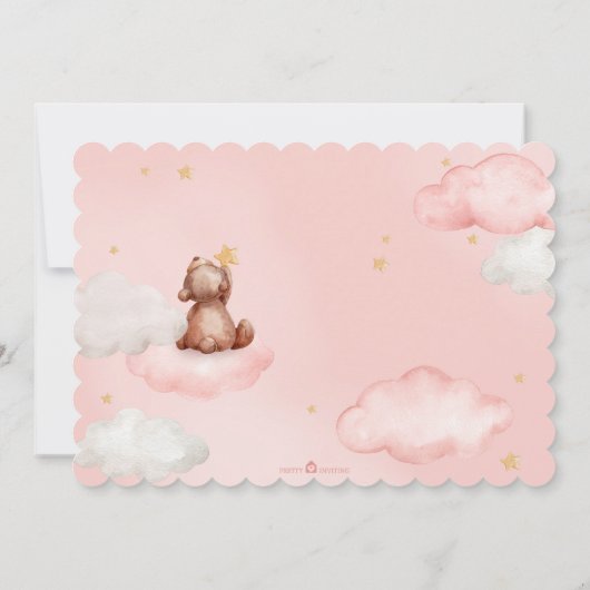 Teddy Bear Air Ballon Pink Cloud Girl Babydusche Einladung (Rückseite)