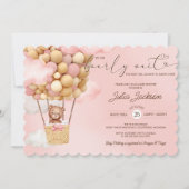Teddy Bear Air Ballon Pink Cloud Girl Babydusche Einladung (Vorderseite)