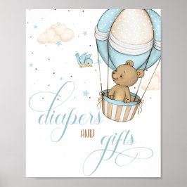 Teddy Bear Air Balloon Baby Showdiapers & Gift Poster