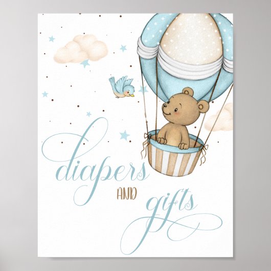 Teddy Bear Air Balloon Baby Showdiapers & Gift Poster (Vorne)
