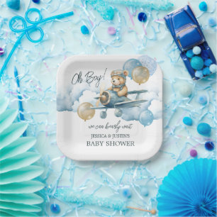 Teddy Bear Air Flugzeug Blue Paper Plate Pappteller