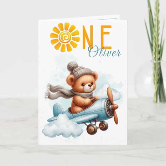 Teddy Bear Airplane 1st Birthday Card Karte (Vorderseite)