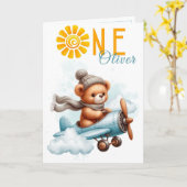 Teddy Bear Airplane 1st Birthday Card Karte (Gelbe Blume)