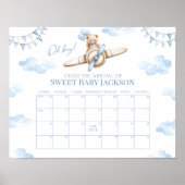 Teddy Bear Airplane Baby Boy Due Date Callendar Poster (Vorne)