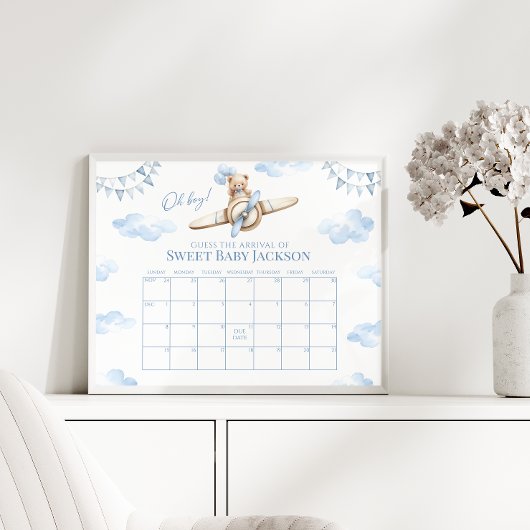 Teddy Bear Airplane Baby Boy Due Date Callendar Poster
