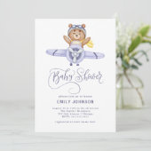 Teddy Bear Airplane Babydusche Einladung (Stehend Vorderseite)