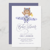 Teddy Bear Airplane Babydusche Einladung (Vorne/Hinten)