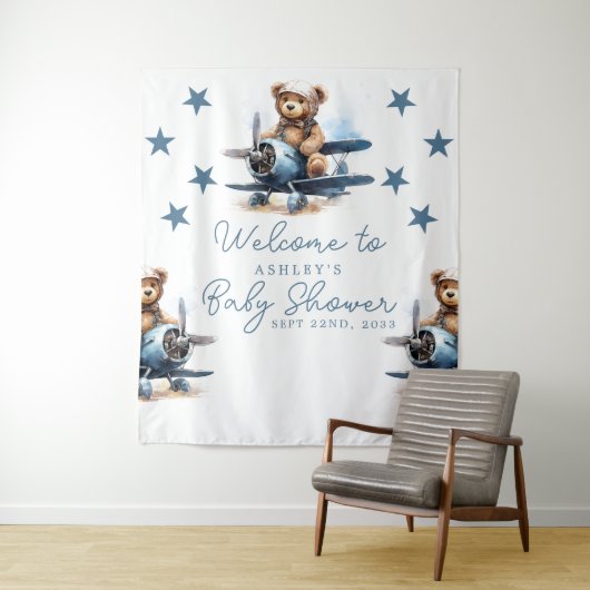 Teddy Bear Airplane Babydusche Hintergrund Wandteppich (Beispiel)