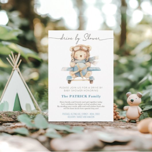 Teddy Bear Airplane | Babydusche per Mail Einladung