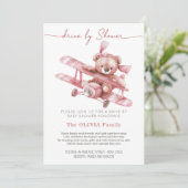 Teddy Bear Airplane | Babydusche von Mail Pink Einladung (Stehend Vorderseite)