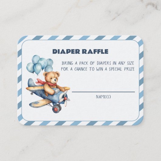 Teddy Bear Airplane Balloons Diaper Raffel Begleitkarte (Vorderseite)